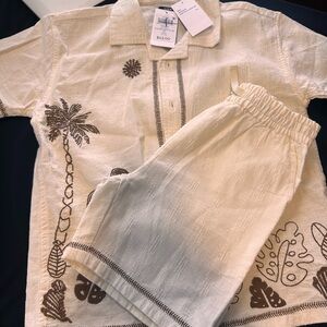 Next Cream and Brown Embroidered Shirt